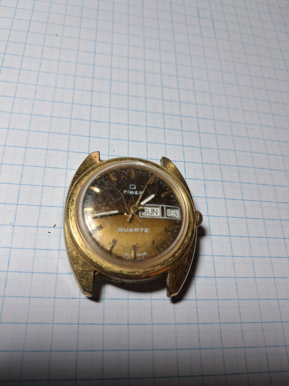 Timex Gold Tone Watch Case with Brown Dial
